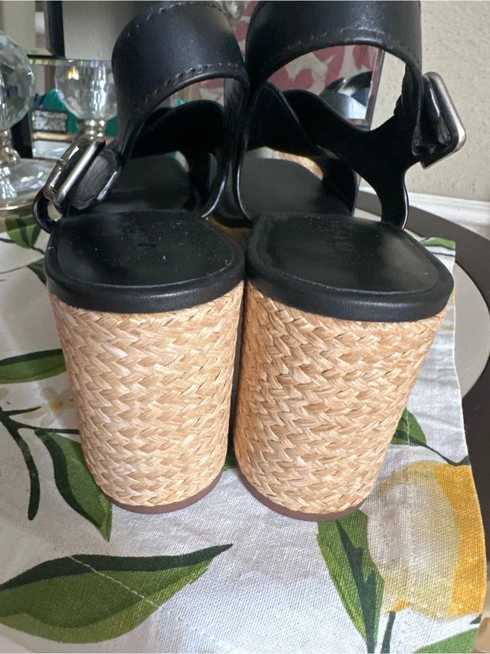 Vince Black Leather Crisscross Slingback Wedges